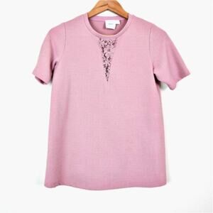 ASOS Maternity Size S Knit Blouse Lace Detail Short Sleeves Mauve Pink
